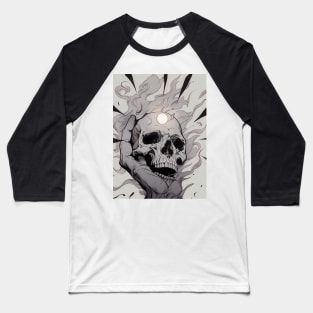 Monochrome Illustration of Skull Baseball T-Shirt